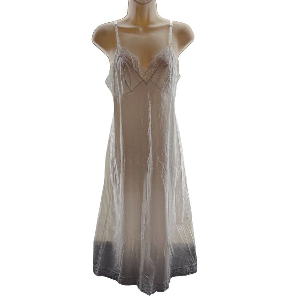 Vintage Vanity Fair Full Slip Dress Lace Nylon Ivory Lingerie Womens 34